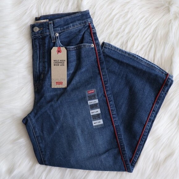 NEW Levi's Mile High Wide Leg Red Stripe Jeans Size 27 - Picture 1 of 8